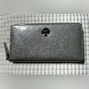 Kate Spade Silver Glitter Zip Around Wallet